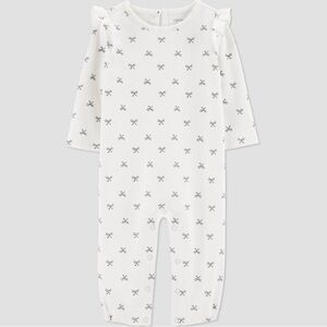 Carter's Baby Girl Bow Print Long Sleeve Romper